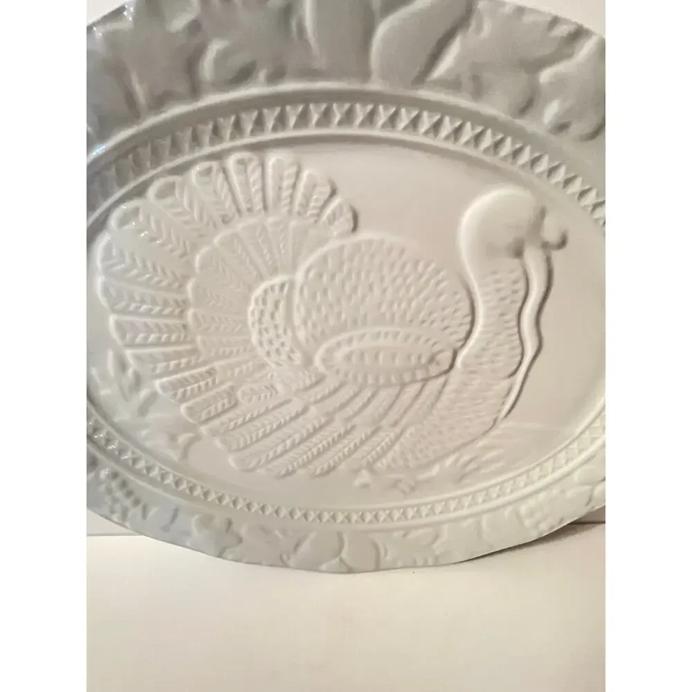 HIC Kitchen Turkey Embossed Serving Platter, Fine White Porcelain, Oversized